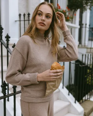 Cotton Cashmere Blend Knitted High Neck Sweatshirt