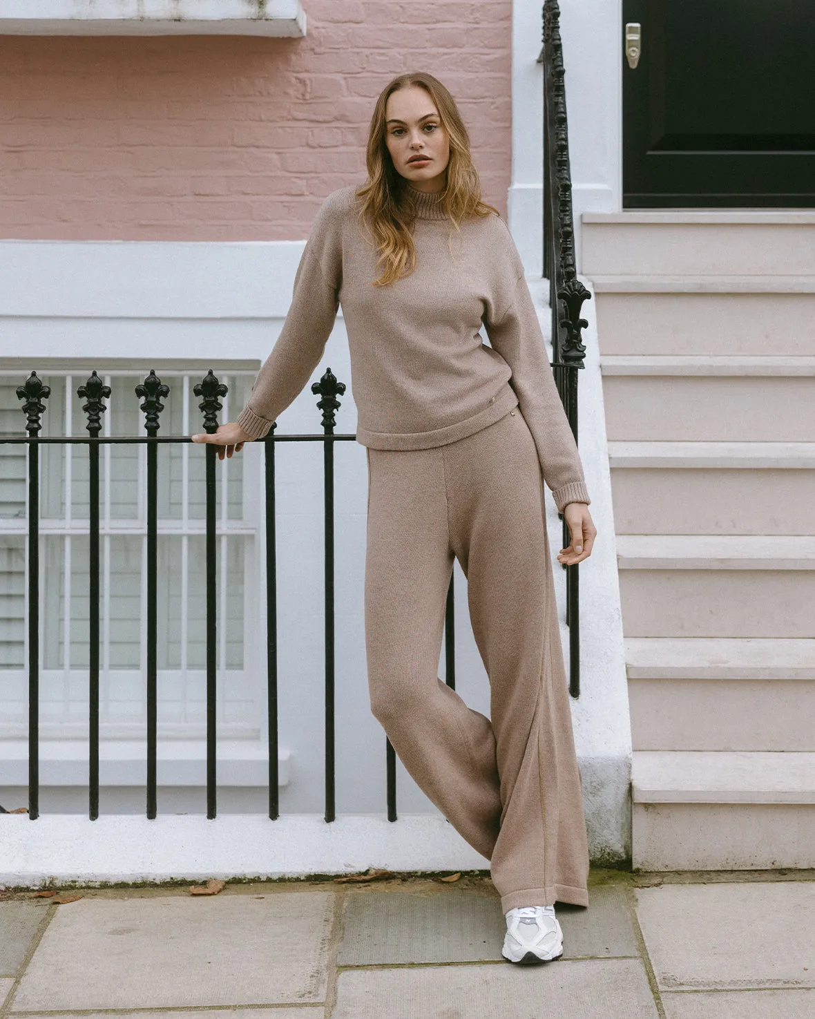 Cotton Cashmere Blend Knitted High Neck Sweatshirt