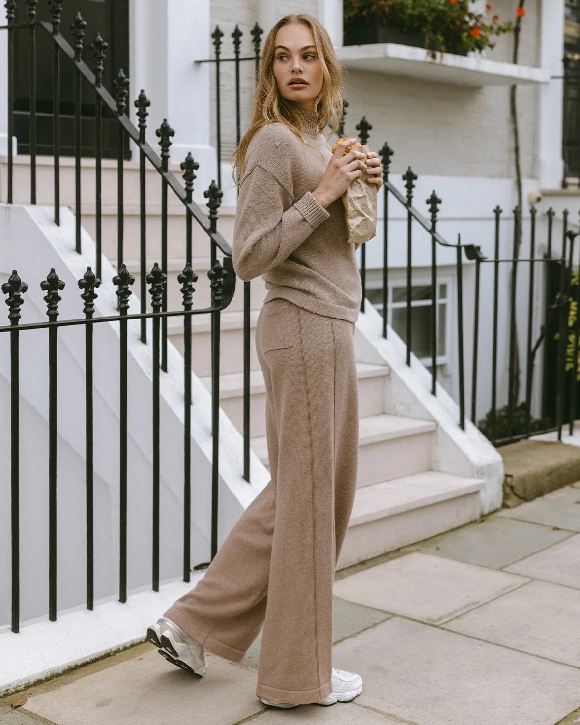Cotton Cashmere Blend Knitted High Neck Sweatshirt