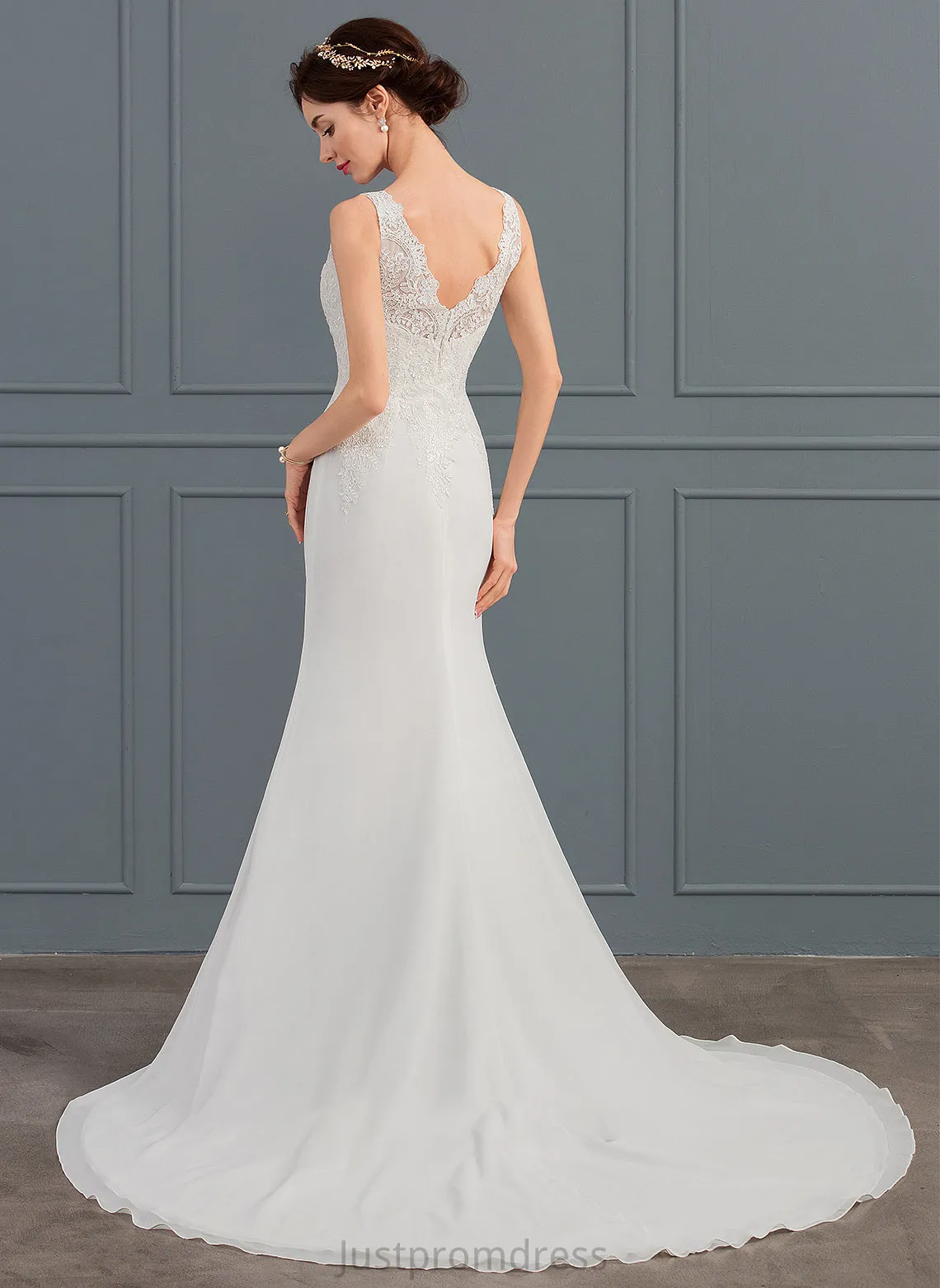 Court Wedding Dresses Chiffon Train Zariah V-neck Trumpet/Mermaid Wedding Dress