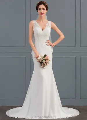 Court Wedding Dresses Chiffon Train Zariah V-neck Trumpet/Mermaid Wedding Dress