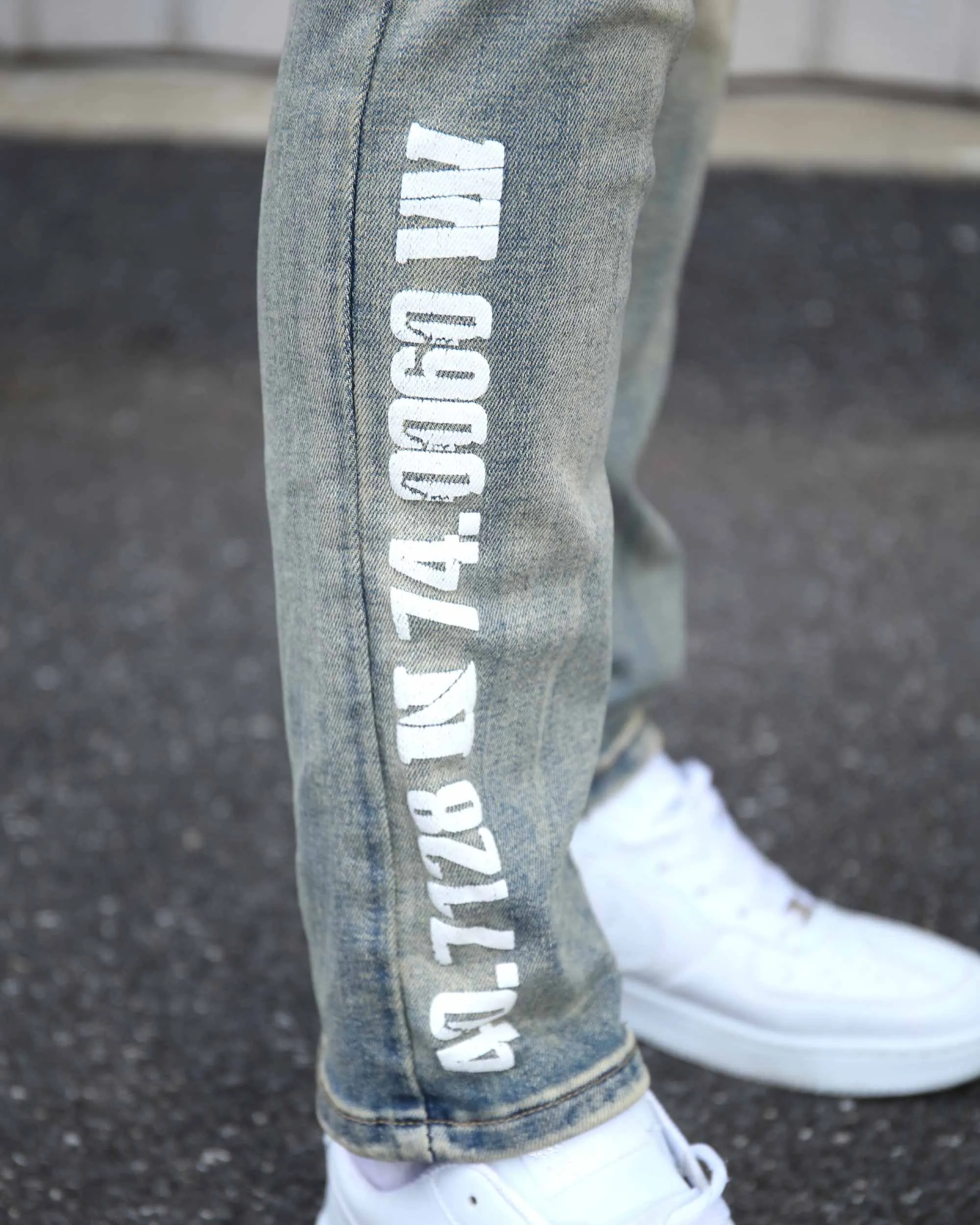 Distressed Light Wash Blue Ripped Jeans with Lion Motif Embroider-Mexico Local Delivery