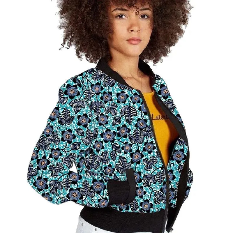 Elegant African-Inspired Women's Bomber Jacket: Colorful Statement Piece for Stylish Comfort