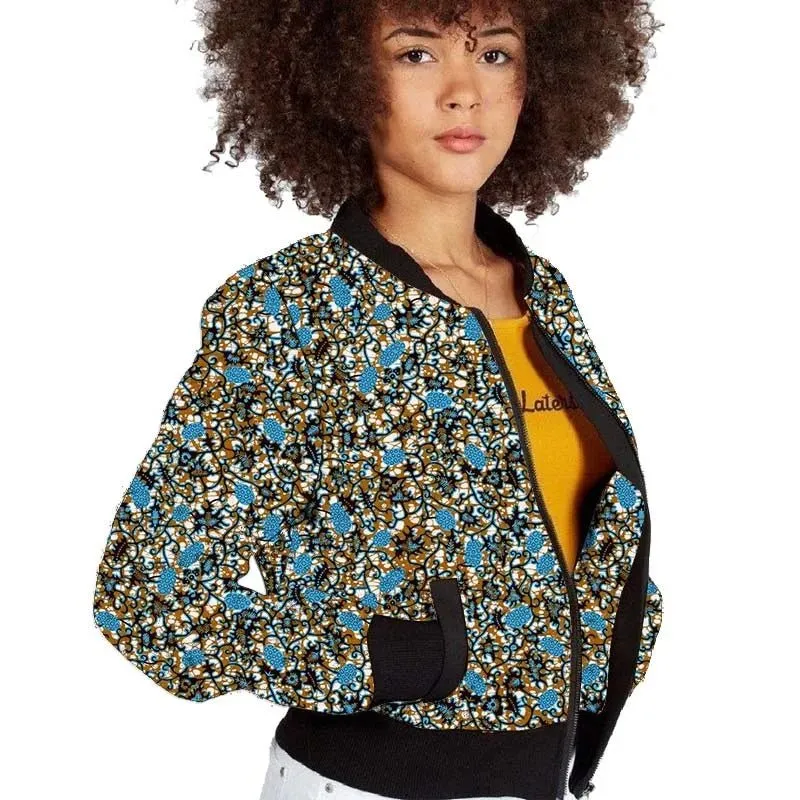 Elegant African-Inspired Women's Bomber Jacket: Colorful Statement Piece for Stylish Comfort