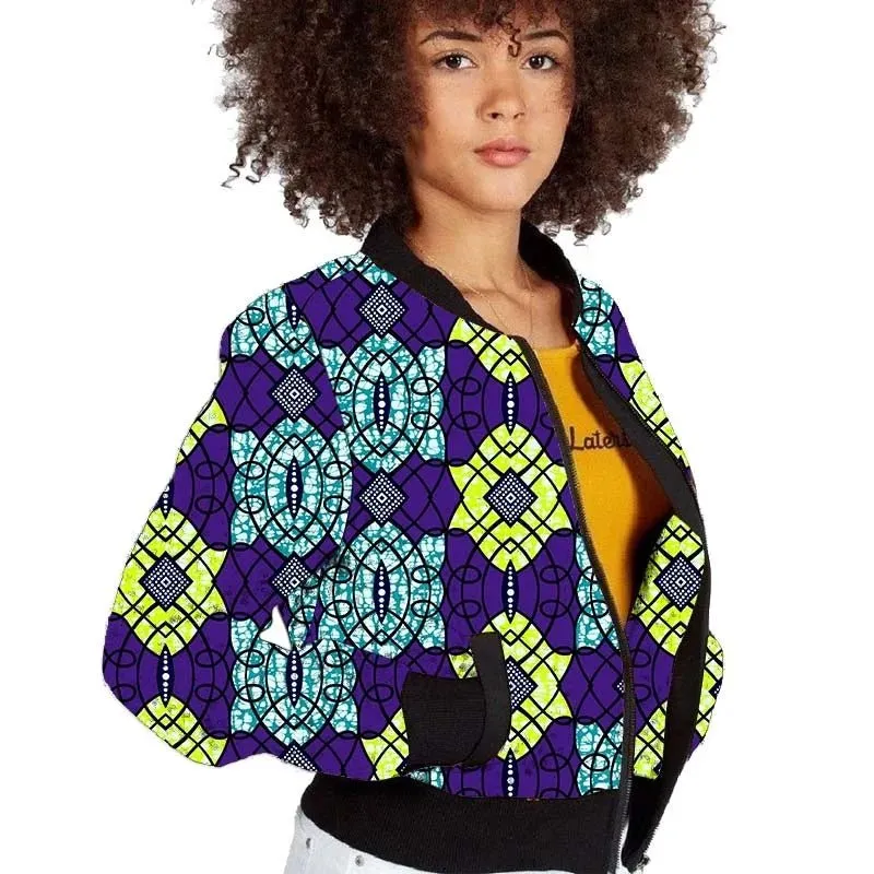 Elegant African-Inspired Women's Bomber Jacket: Colorful Statement Piece for Stylish Comfort