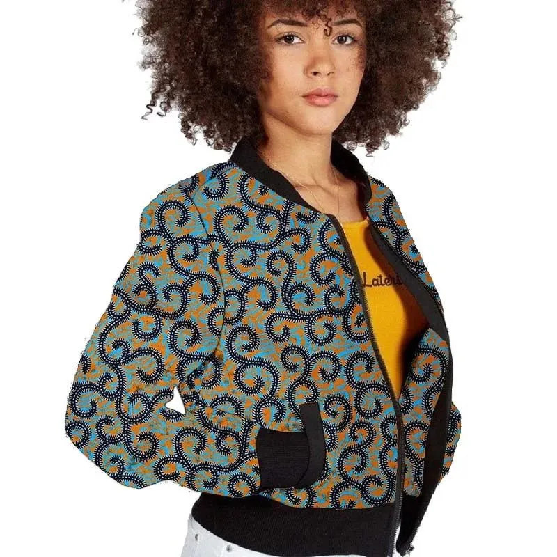 Elegant African-Inspired Women's Bomber Jacket: Colorful Statement Piece for Stylish Comfort