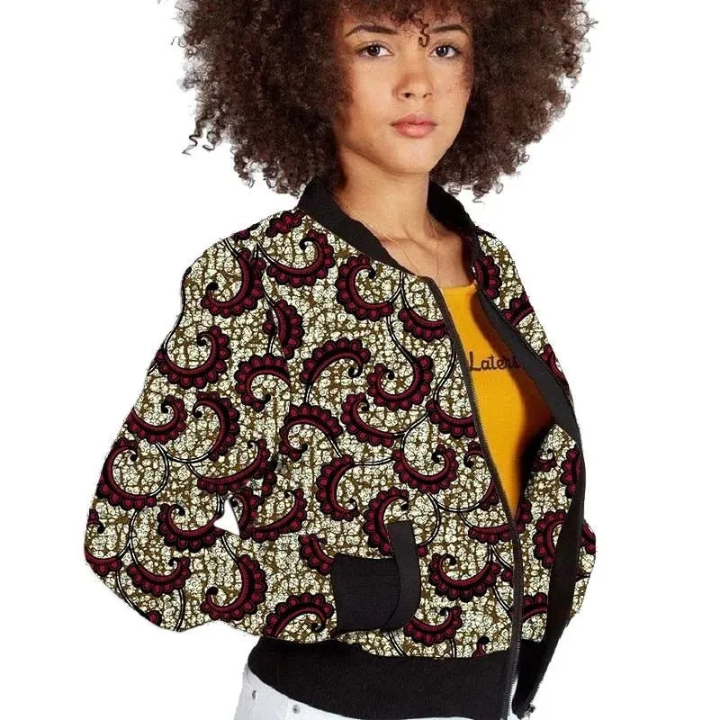 Elegant African-Inspired Women's Bomber Jacket: Colorful Statement Piece for Stylish Comfort