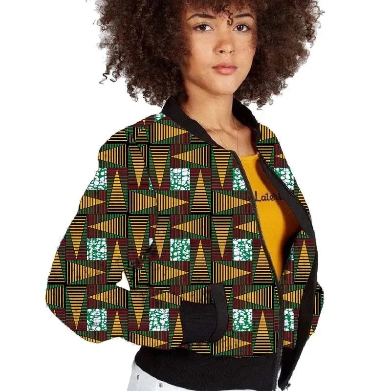 Elegant African-Inspired Women's Bomber Jacket: Colorful Statement Piece for Stylish Comfort