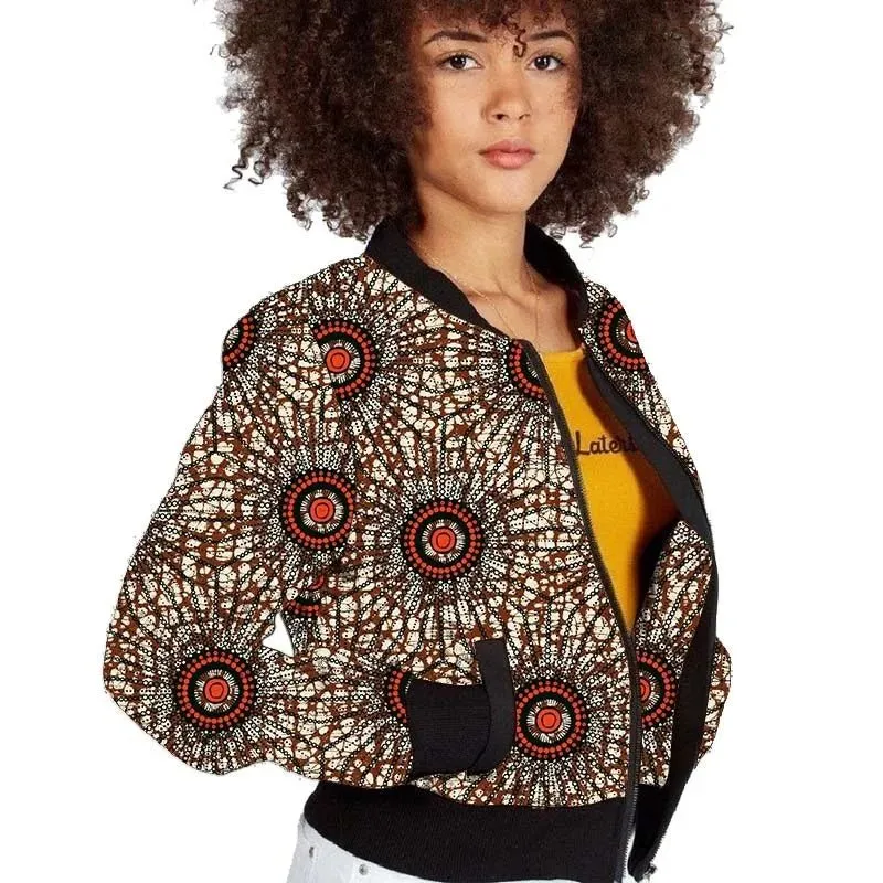 Elegant African-Inspired Women's Bomber Jacket: Colorful Statement Piece for Stylish Comfort