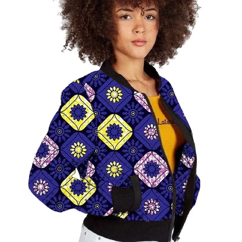 Elegant African-Inspired Women's Bomber Jacket: Colorful Statement Piece for Stylish Comfort