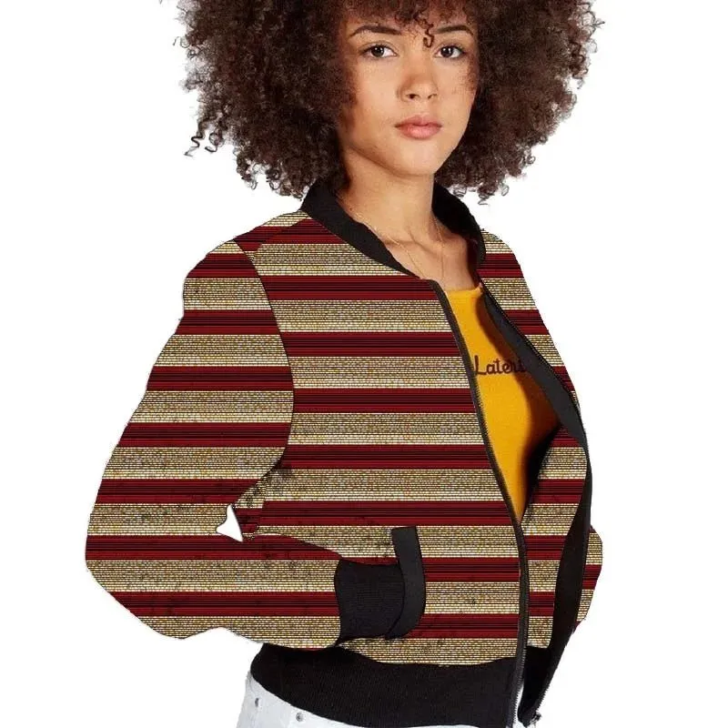 Elegant African-Inspired Women's Bomber Jacket: Colorful Statement Piece for Stylish Comfort