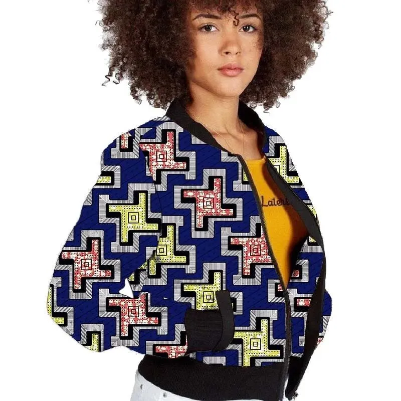 Elegant African-Inspired Women's Bomber Jacket: Colorful Statement Piece for Stylish Comfort