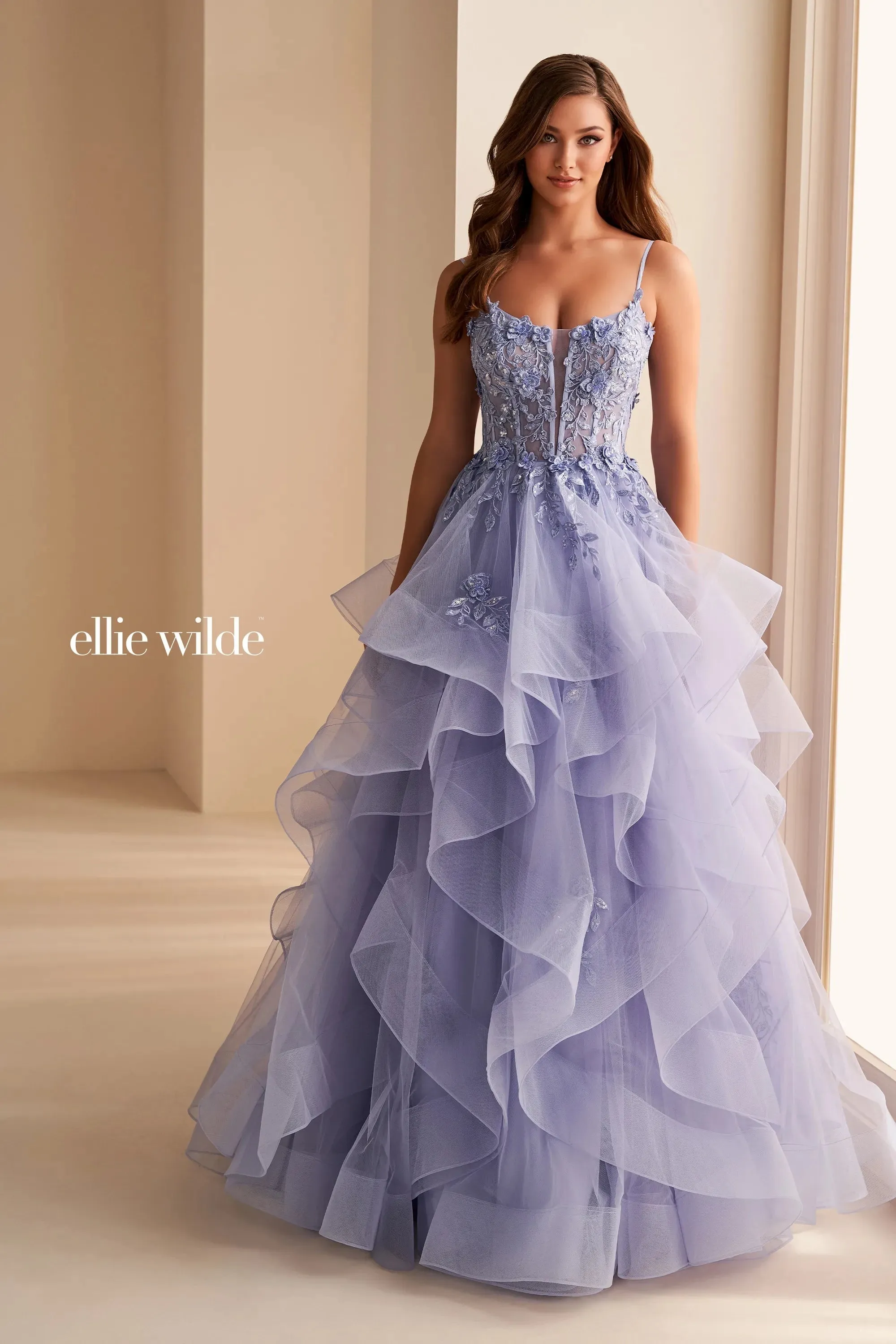 Ellie Wilde EW36225 Size 2 Black Sheer Lace Corset Ball Gown Prom Dress Layer Corset Formal Evening