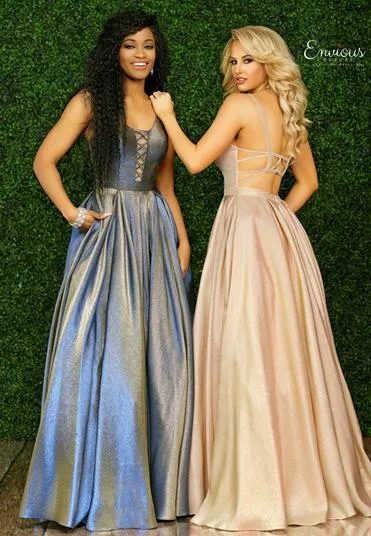 Envious Couture 1473 Size 8 Blush Iridescent Shimmer Prom Dress Pockets Backless Ballgown