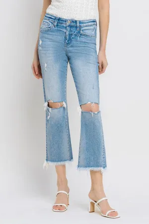Explore More Collection - High Rise Frayed Hem Crop Straight Jeans