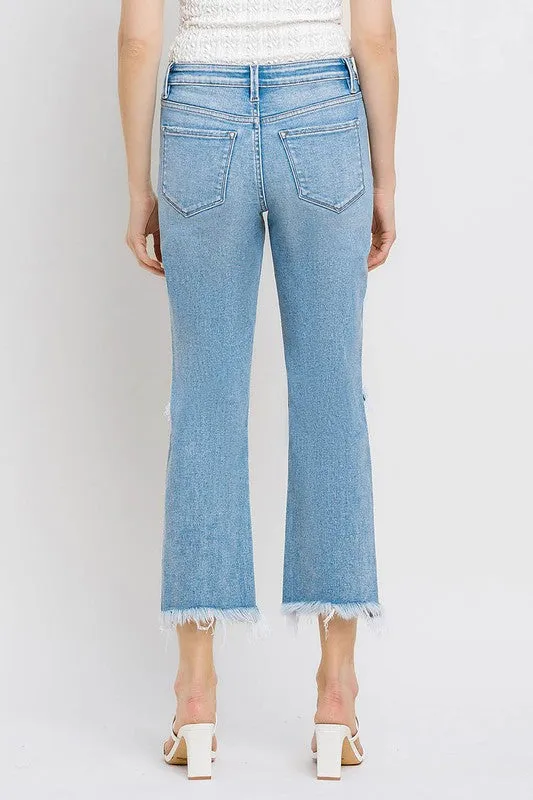 Explore More Collection - High Rise Frayed Hem Crop Straight Jeans