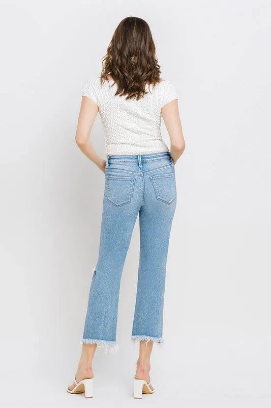 Explore More Collection - High Rise Frayed Hem Crop Straight Jeans