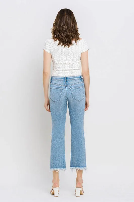 Explore More Collection - High Rise Frayed Hem Crop Straight Jeans