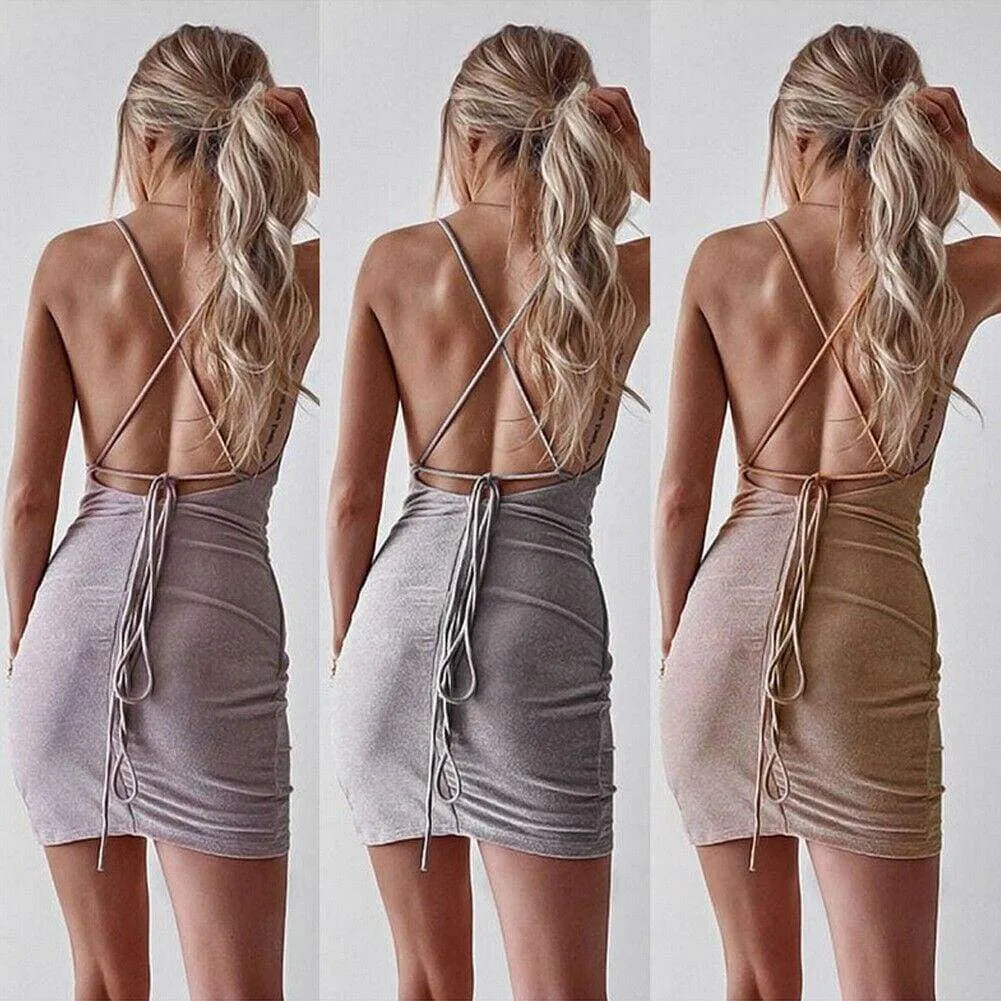 FashionSierra - Women Bodycon Sleeveless Backless Slim Dress Ladies Summer Casual Strappy Party Evening Prom Club Mini Dress