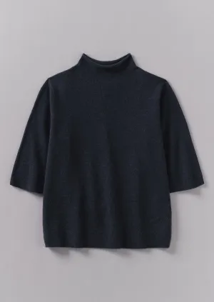 Fine Wool Cashmere Half Sleeve Sweater | Darkest Navy