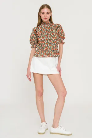 Floral Ruffle Detail Top