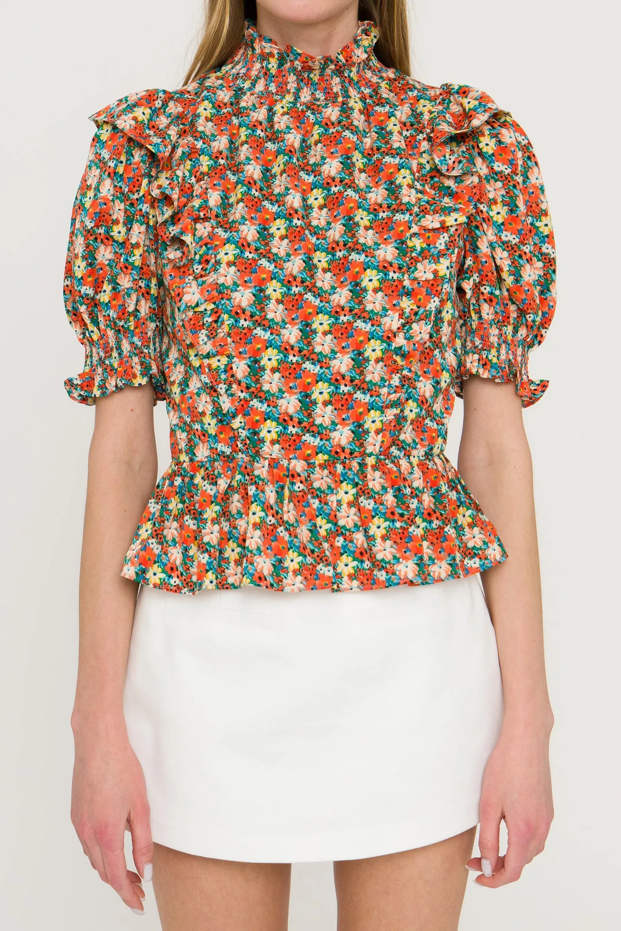 Floral Ruffle Detail Top