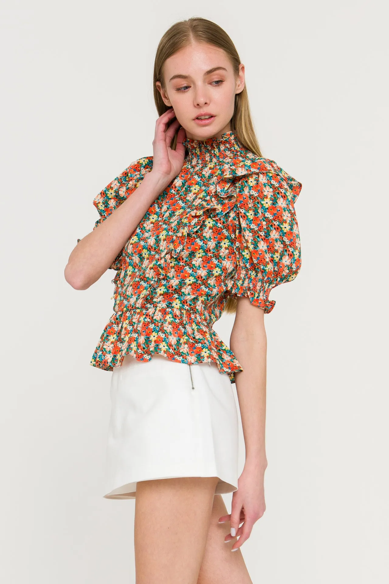 Floral Ruffle Detail Top