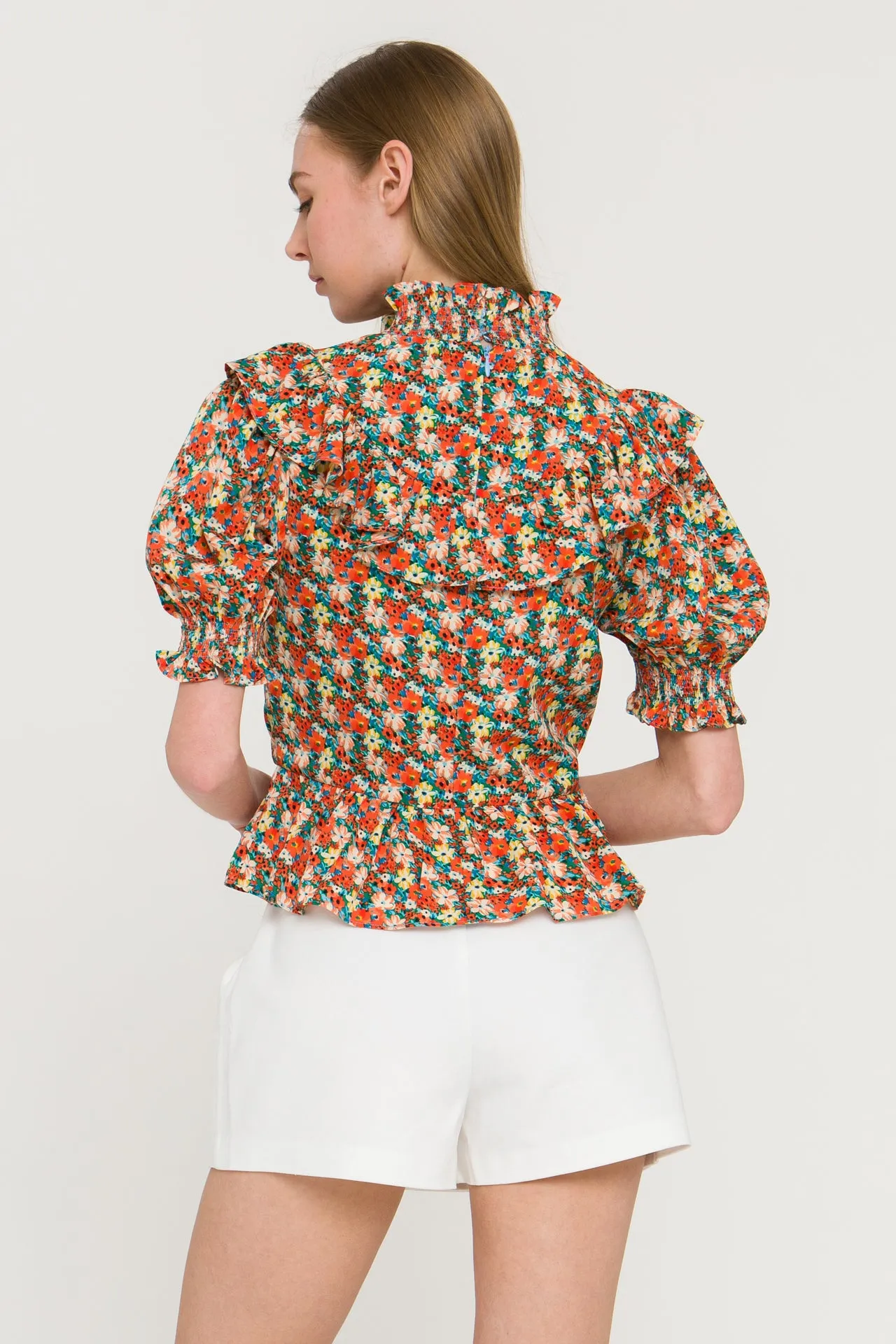 Floral Ruffle Detail Top
