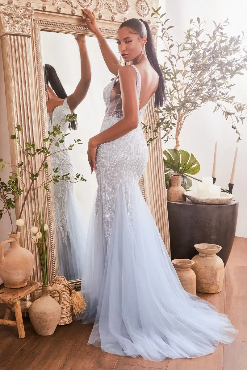 FULLY BEADED BLUE GOWN CDCR874