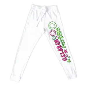 GELAREH MIZRAHI LETS ALL BE FRIENDS WHITE SWEATPANTS WITH MULTI-COLOR PRINT