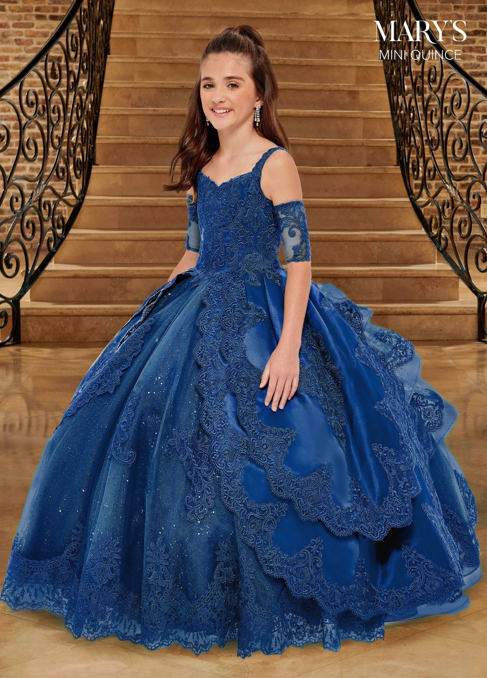 Girls Tiered Applique Gown by Mary's Bridal MQ4032