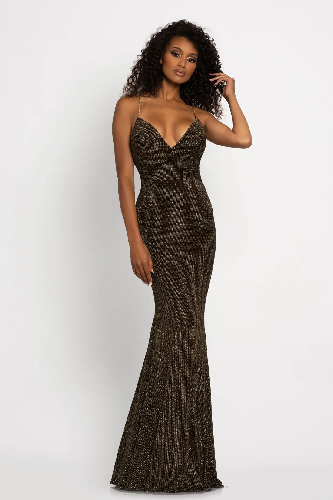 Johnathan Kayne 2290 Size 10 Shimmer jersey long prom dress v neckline Formal Gown