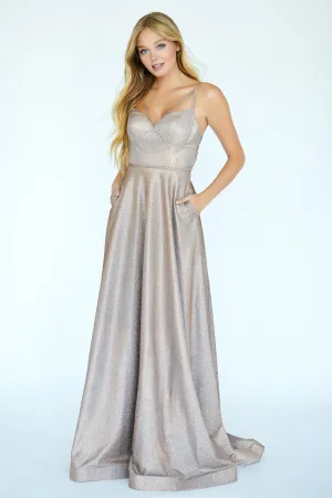 Jolene Exclusive 20016 Size 2 Copper Long Glitter A Line Prom Dress Pockets Open Back Formal
