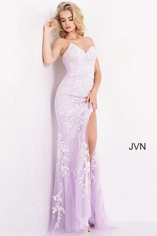 Jovani 06660 Long Fitted Lace V Neck Prom Dress Formal Pageant Backless Gown