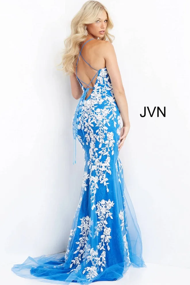 Jovani 06660 Long Fitted Lace V Neck Prom Dress Formal Pageant Backless Gown