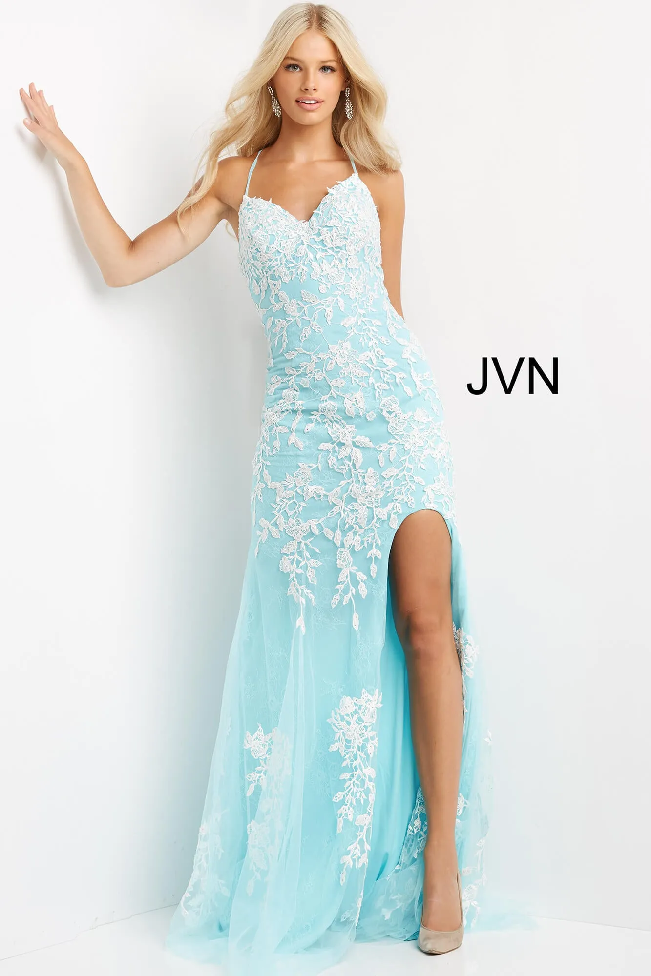 Jovani 06660 Long Fitted Lace V Neck Prom Dress Formal Pageant Backless Gown