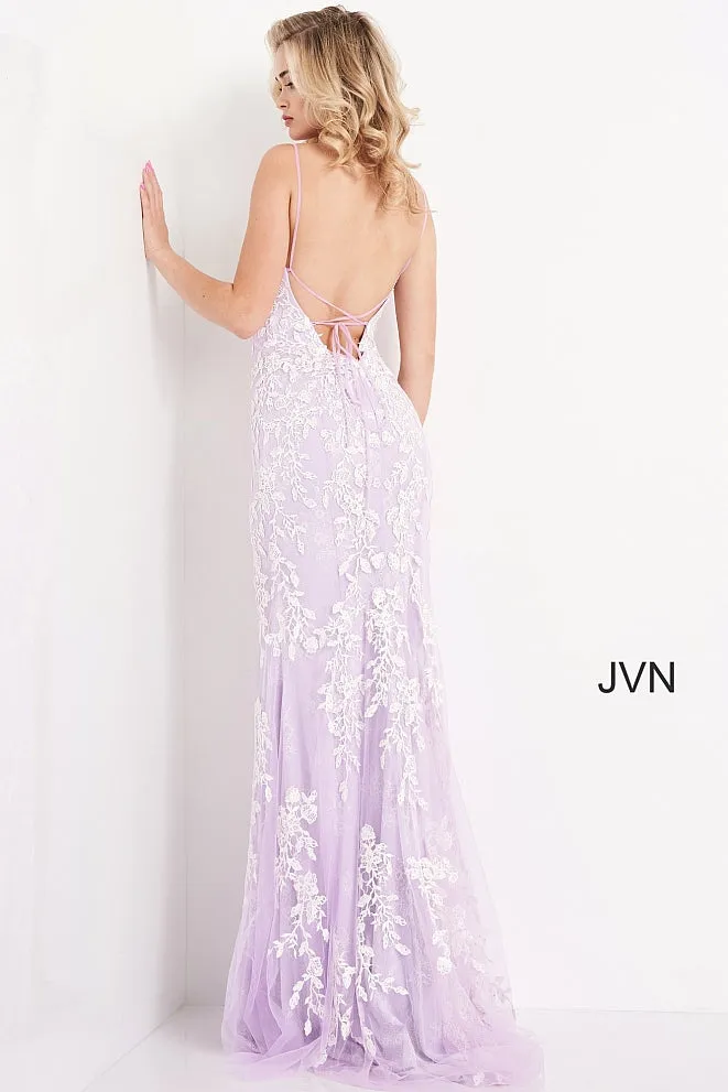 Jovani 06660 Long Fitted Lace V Neck Prom Dress Formal Pageant Backless Gown
