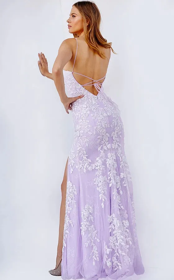 Jovani 06660 Long Fitted Lace V Neck Prom Dress Formal Pageant Backless Gown