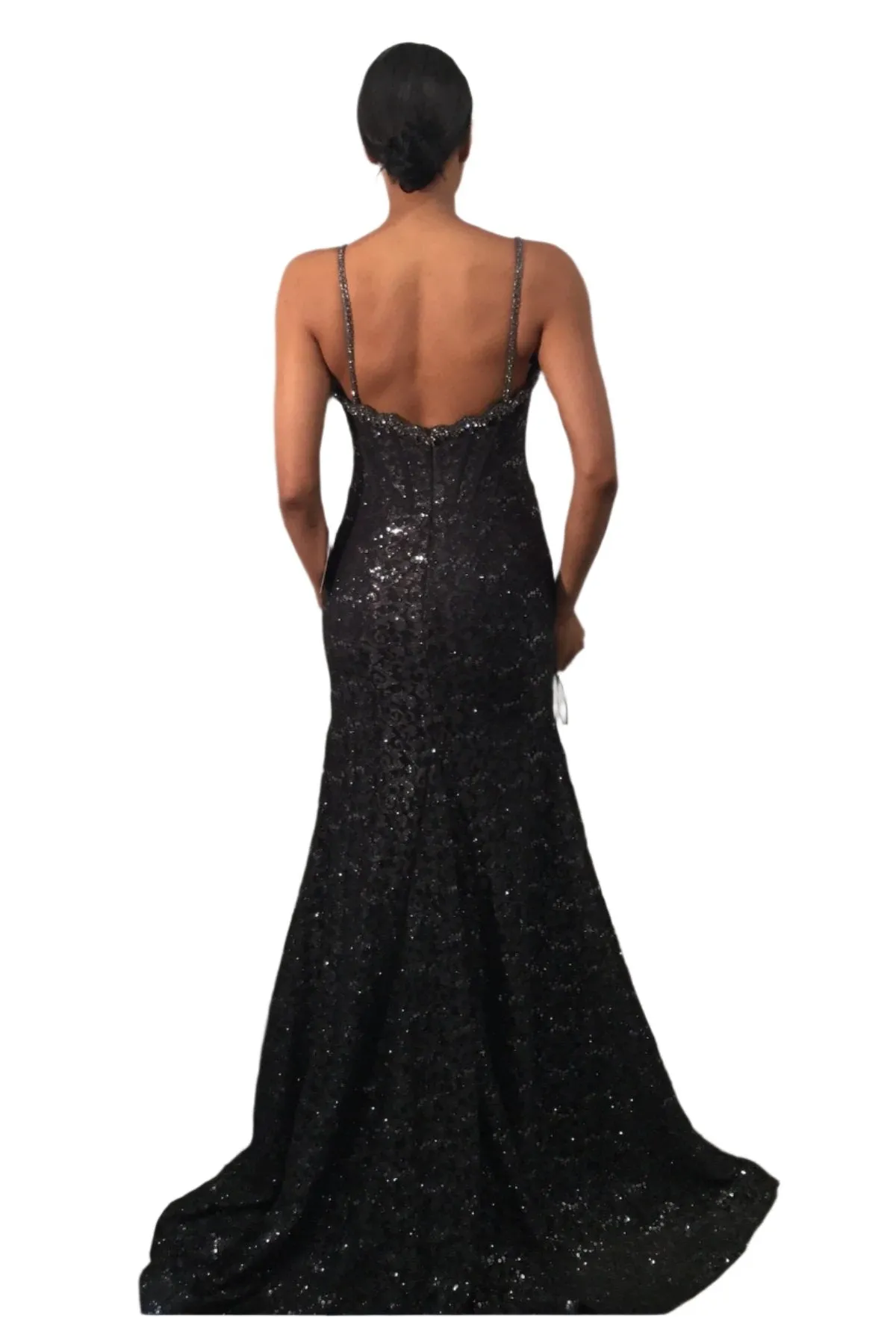 Jovani 43061 Long Lace Prom Dress Shimmer Cut out Formal Pageant Gown Slit Crystal Corset