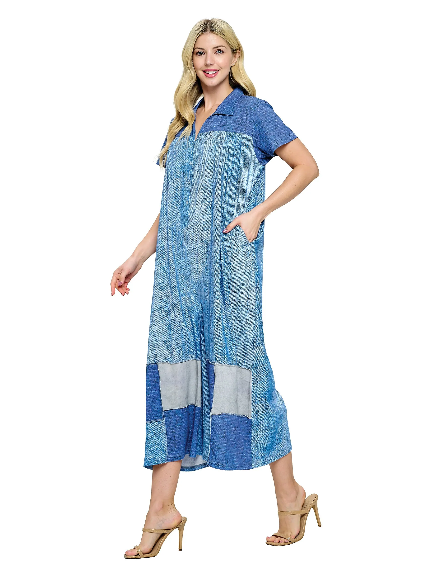 Jumpsuit Denim Print Patchwork