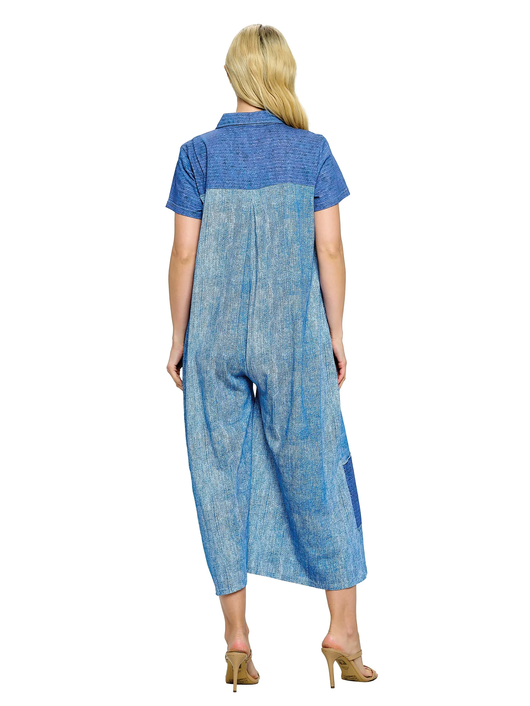 Jumpsuit Denim Print Patchwork