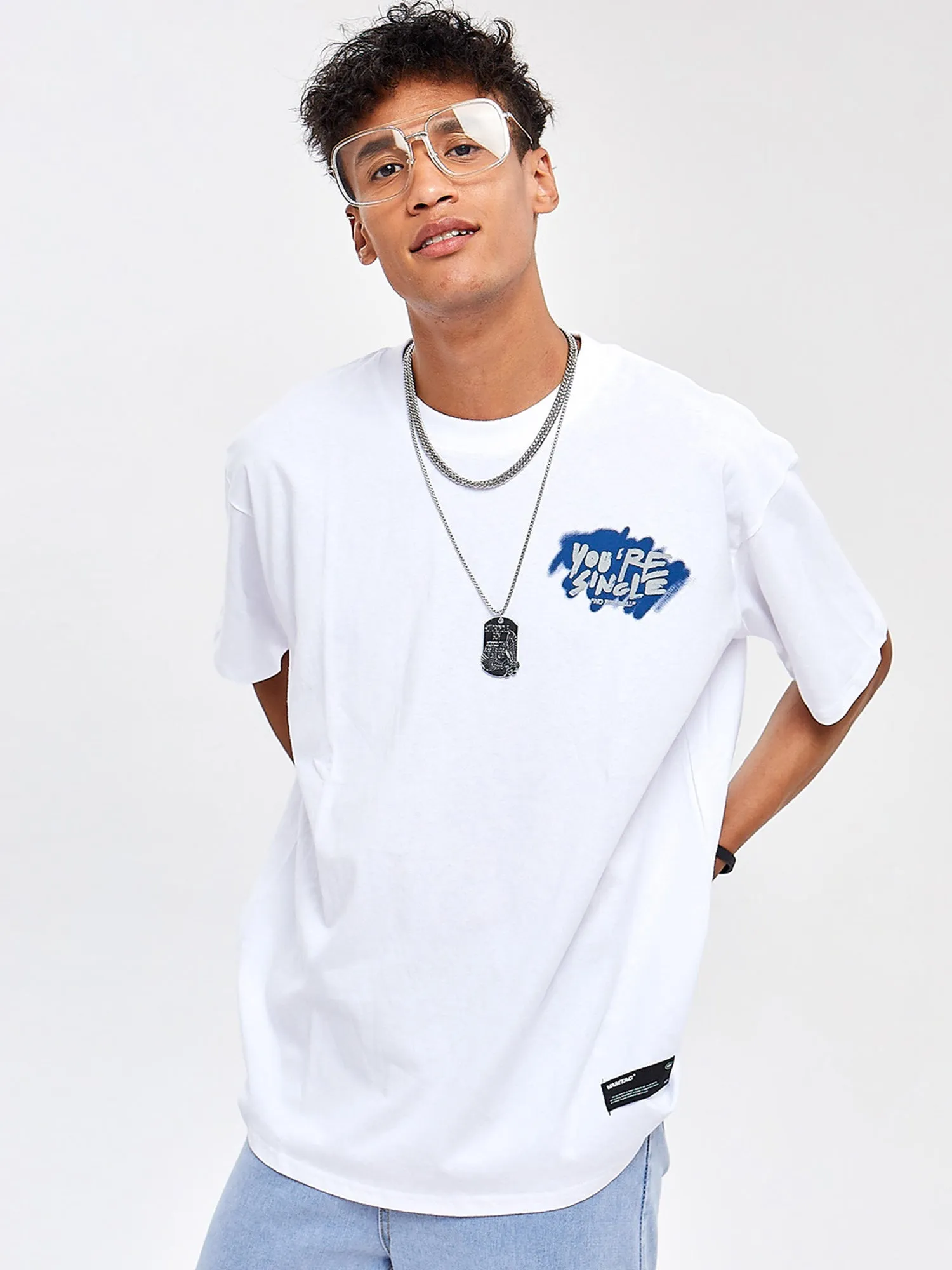 JUSTNOTAG Man letter Cotton O-Neck T-shirt