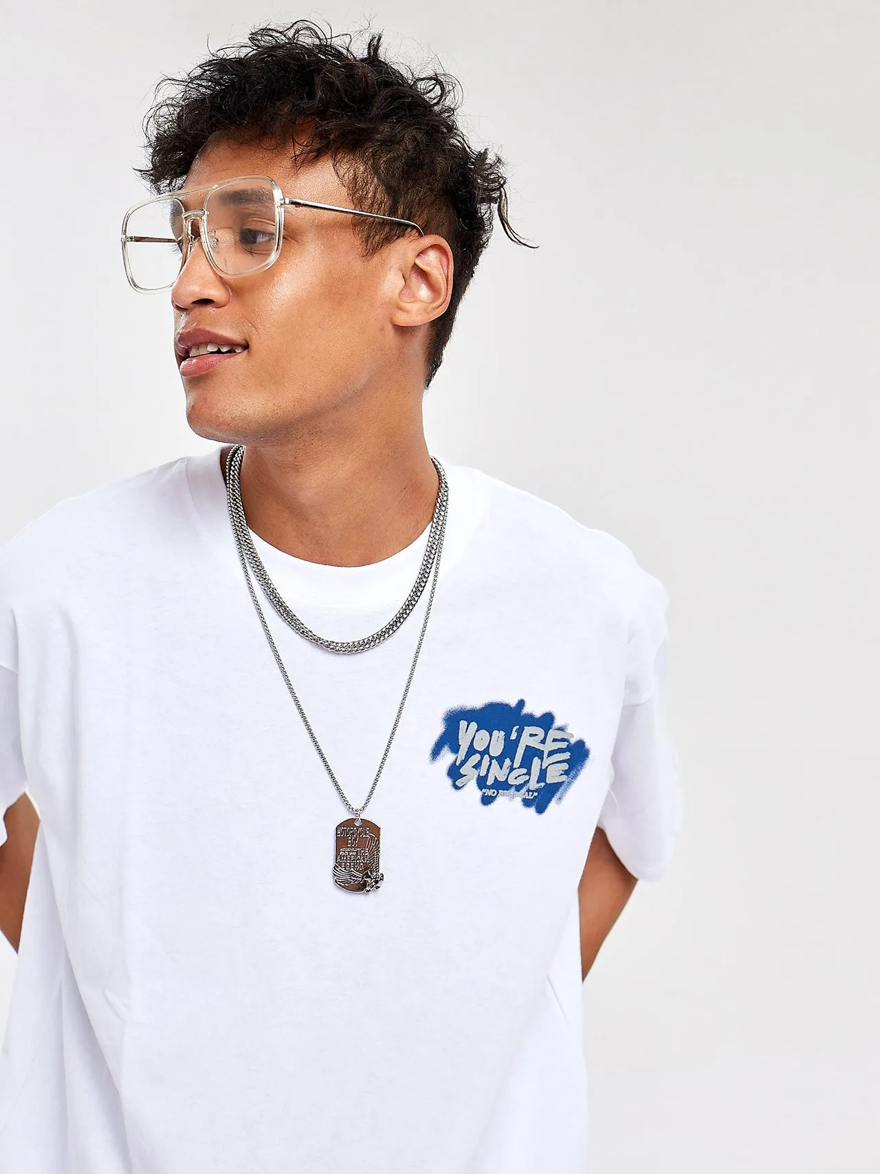JUSTNOTAG Man letter Cotton O-Neck T-shirt