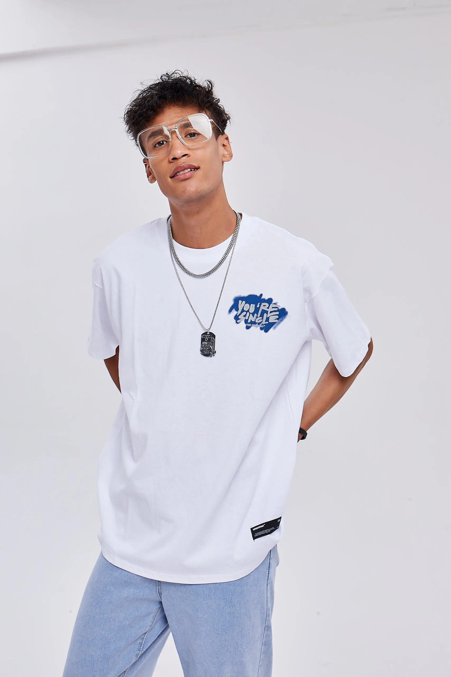 JUSTNOTAG Man letter Cotton O-Neck T-shirt