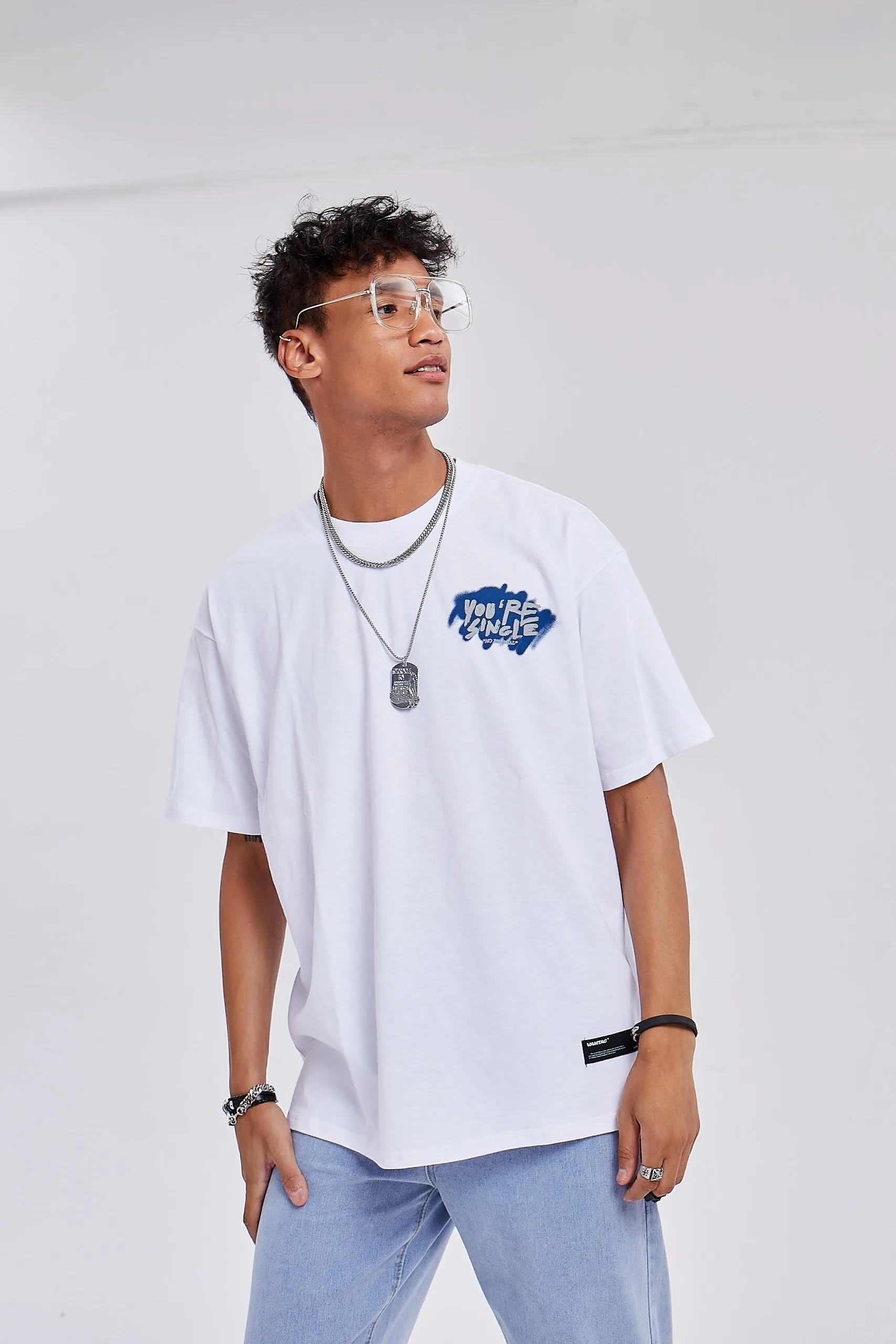 JUSTNOTAG Man letter Cotton O-Neck T-shirt