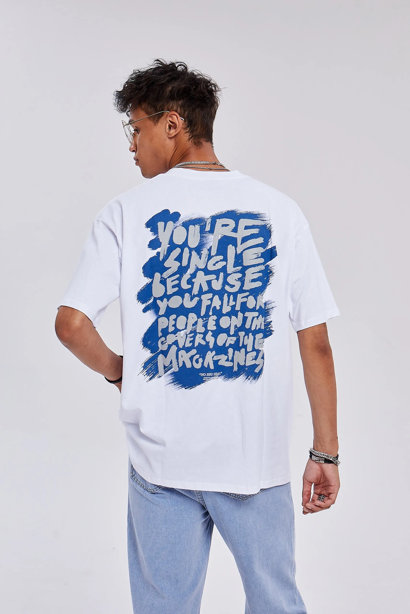 JUSTNOTAG Man letter Cotton O-Neck T-shirt