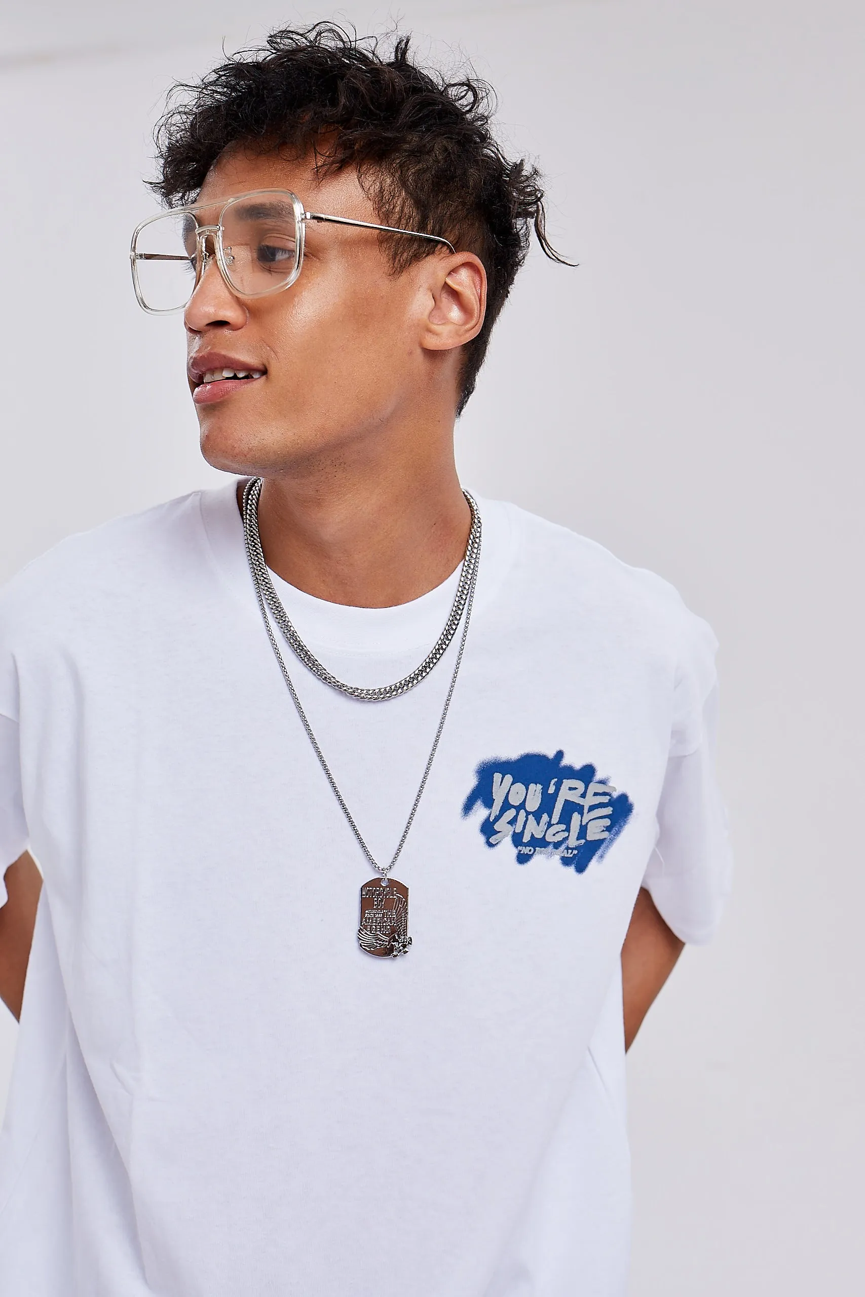 JUSTNOTAG Man letter Cotton O-Neck T-shirt