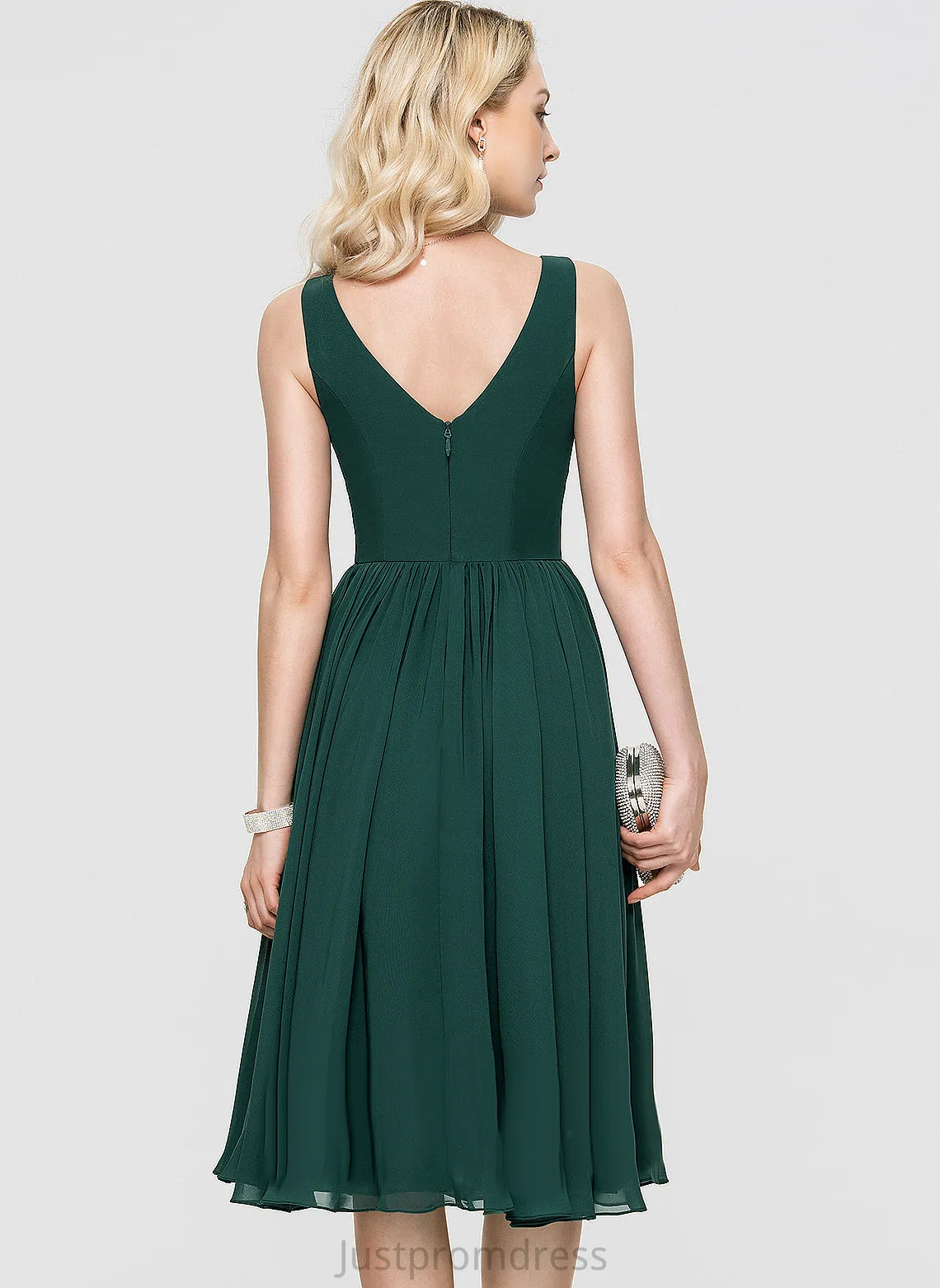 Kira A-Line Cocktail Dresses V-neck Chiffon Cocktail Knee-Length Dress