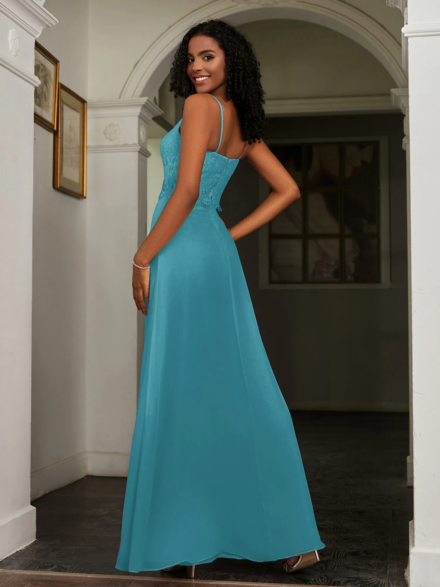 Lace Appliqued  Backless Chiffon A-Line Dress Jade Plus Size