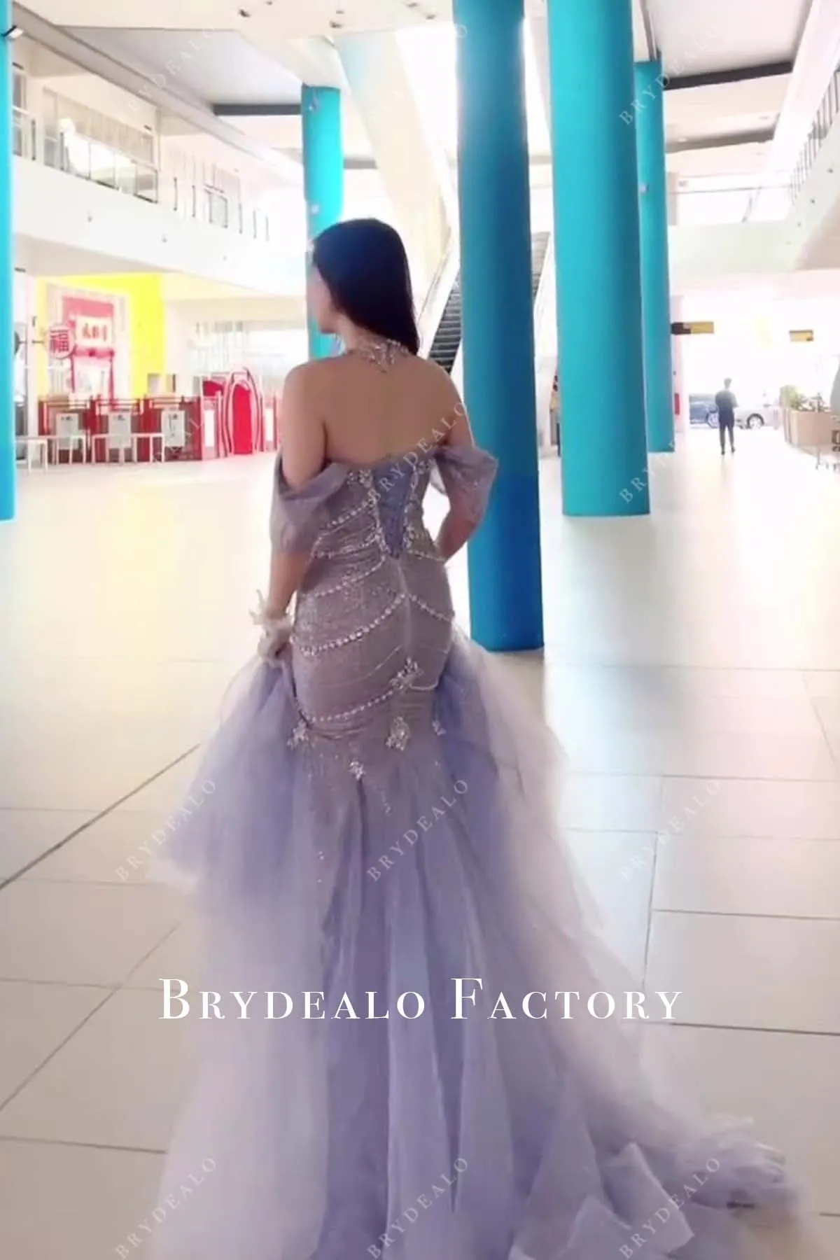 Lavender Off Shoulder Shimmer Trumpet Prom Dress